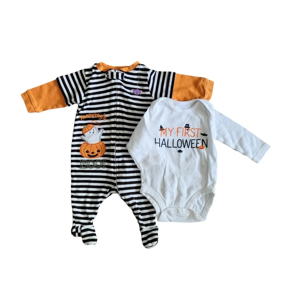 2 pc lot Baby's 1st Halloween One Piece My First Halloween Mommy's Boo 3 months